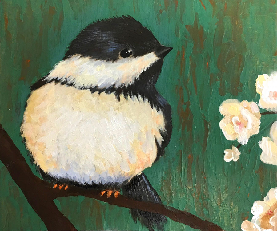 Chickadee with White Blossoms