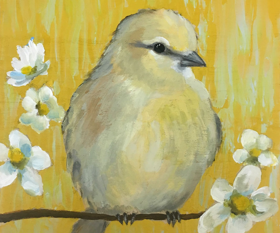 Yellow Bird with White Flowers